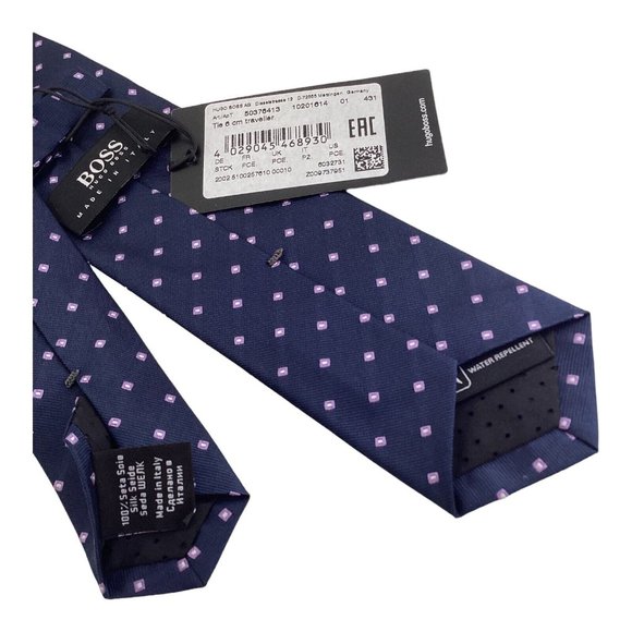 BOSS HUGO BOSS Blue Geometric Silk Water Repellent Slim Tie Italy 58\
